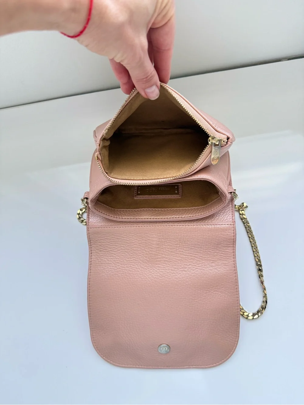 Jimmy Choo Pink Pebbled Leather Crossbody with Gold Chain